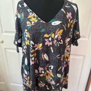 Lane Bryant Black Floral Relaxed Cold Shoulder Blouse